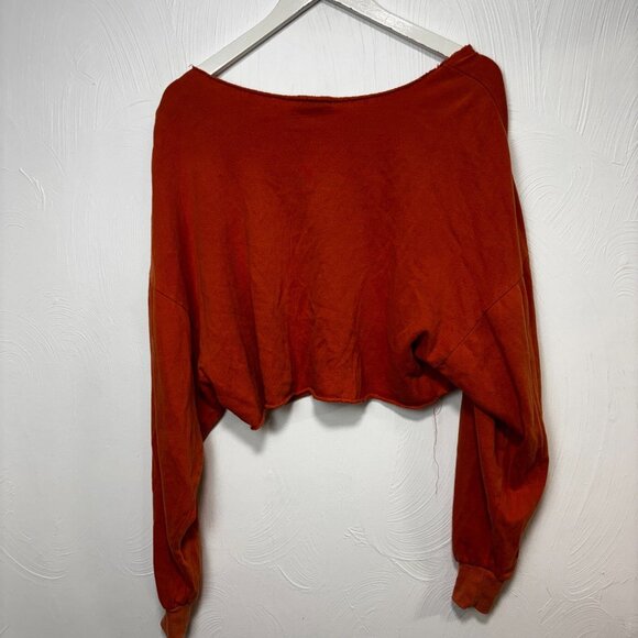 Orange Cropped Sweatshirt Pullover V Neck Raw Hem Long Sleeve Wild Fable Womens - Picture 5 of 5